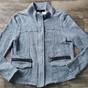 Kensie Pocket Front Chambray Zip Jersey Jacket
